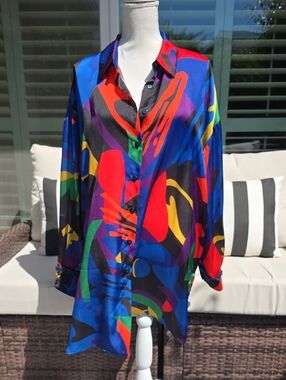 Marina Rinaldi Multicolor Abstract Print Silk Blouse